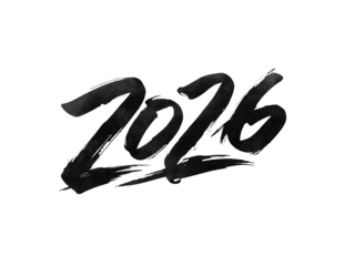 Bold black brushstroke style 2026 text design on white background.