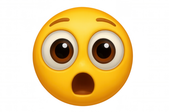 3d rendered surprised emoji, mouth agape, eyes wide, expressing extreme shock on transparent background, digital emoticon