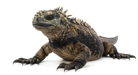 Obraz premium L�zard marin puissant pose sereinement lumi�re naturelle intense fond blanc. AI Generated