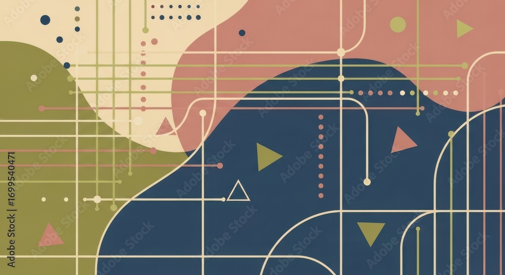 Aufkleber retro geometric composition with soft color palette for vibrant backgrounds