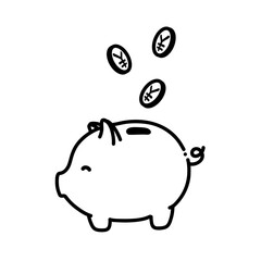 線画　にっこり笑う豚の貯金箱　副業　ポイ活