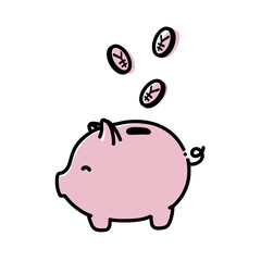 線画　にっこり笑う豚の貯金箱