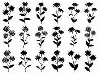 set of black silhouettes of plants