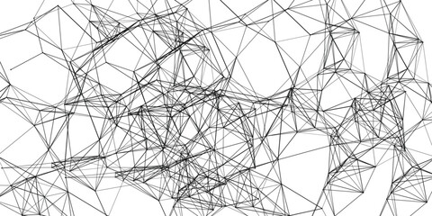 Abstract network of interconnected lines and nodes on white background representing connection and complexity