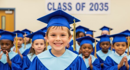 Group of diverse children celebrating their elementary school graduation
