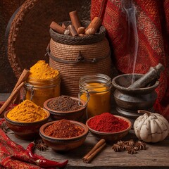 Vibrant Spices and Herbs Still Life