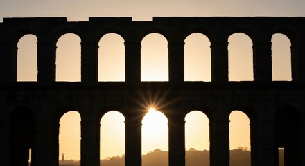 Fototapeta premium Sunburst through the arches of an ancient Roman aqueduct