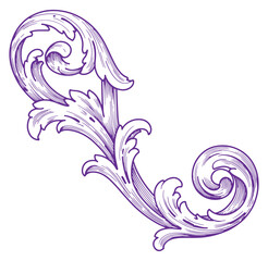 Elegant purple vector illustration of decorative floral swirls and ornament design element