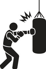 Boxing Training Icon – Fighter Punching Heavy Bag Silhouette Design EPS file