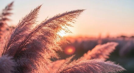Sunset over Pampas Grass - Serene Nature Landscape