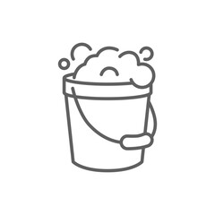 Foaming bucket icon. Simple outline style. Foam, soap, water, home, beauty, paint, bathroom, bubble, hygiene concept. Thin line symbol. Isolated design editable stroke.