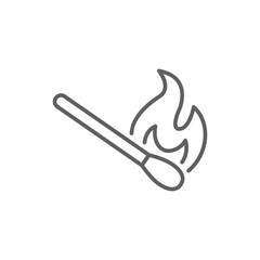 Burning match icon. Simple outline style. Fire, flame, ignite, burn, stick, spark, safety, light, sulphur, flammable concept. Thin line symbol. Isolated design editable stroke.
