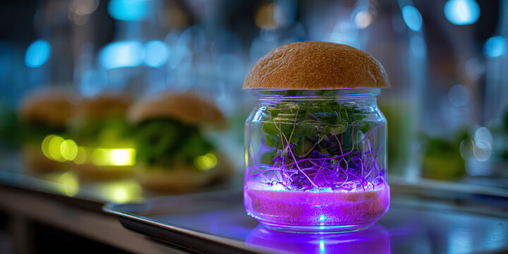 Innovative food technology showcasing alternative proteins for sustainable diets culinary exhibition urban setting close-up view