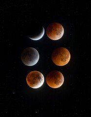 Naklejka premium A stunning sequence of a lunar eclipse showcasing different phases, A captivating display of the moon's transformation through a total lunar eclipse