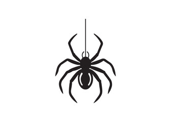 Black hanging spider silhouette flat vector style for Halloween design isolated on white.