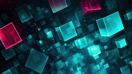 cyan. Sleek, futuristic technological shapes glowing with cyan and magenta light. product launch decks, UI/UX mockups, designed for product launches and innovation pitches, used by PR specialists.