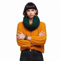 Woman in Warm Knitwear with Confident Pose