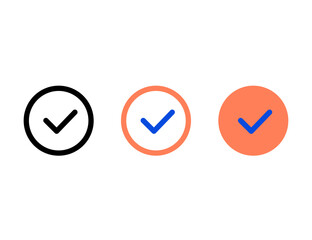 Three Circular Check Mark Icons in Black Orange and Blue