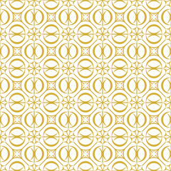 Seamless Geometric Pattern with Interlocking Circles in Mustard Yellow on White Background