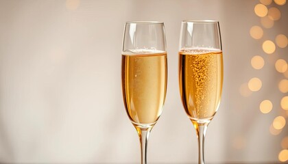 Elegant champagne flutes, golden liquid, celebratory clinking,  festive,  sophisticated