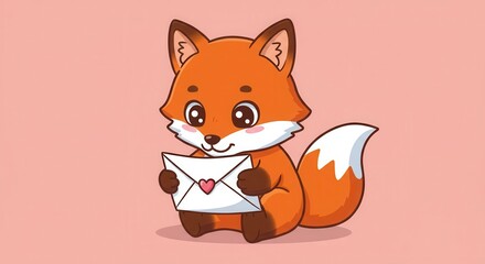 Obraz premium A charming little fox holds a letter, radiating affection and playfulness.