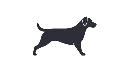 A simple, stylized silhouette of a dog walking, depicted in a dark color.