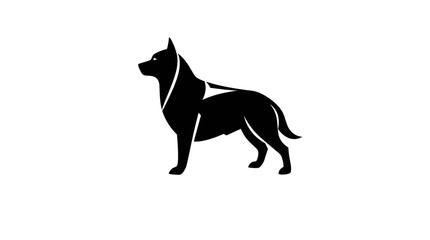 A stylized silhouette of a German Shepherd dog, standing alert, profile view.