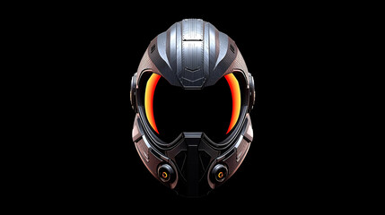 3D render futuristic space helmet glowing visor isolated on black background hyper realistic sci fi technology