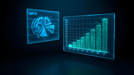 3D pie chart and bar graph holograms floating in air futuristic digital finance concept modern visualization design