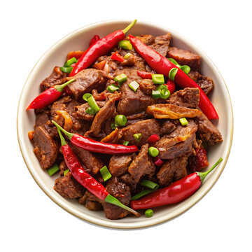Dry Chili beaf isolated on a transparent background