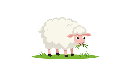 Obraz premium Cartoon Sheep Eating Grass on Green detailed illustration featuring child, nature, herbivore, clip art, spring, domestic concept design