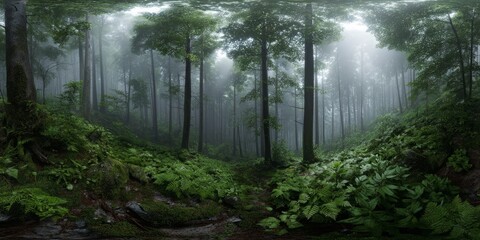 Fototapeta premium Misty forest exploration nature hdr panorama