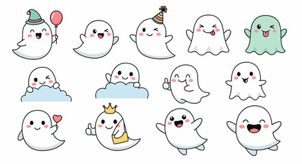 Hand-drawn Cartoon Flying Ghosts A Collection of Cute, Whimsical Ghost Illustrations