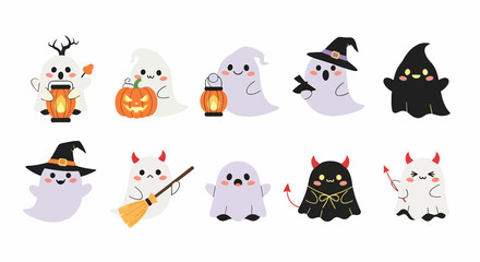 Hand Drawn Cartoon Flying Ghost Spooky Halloween Ghosts Collection