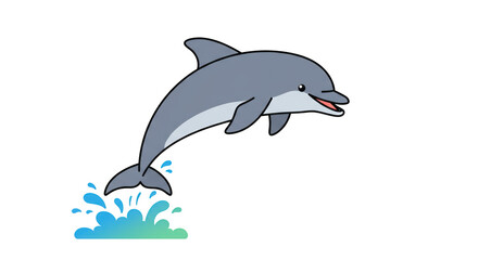 Obraz premium Cute Dolphin Jumping Out of Water detailed illustration featuring happy dolphin, wildlife, jumping, vector, mammal, digital art concept