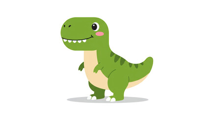 Cute green cartoon Tyrannosaurus Rex dinosaur smiling detailed illustration featuring vector, young, design, lizard, friendly, ancient concept design