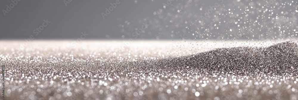 Poster fine particles scatter in the air creating a shimmering effect on the surface during a creative arti