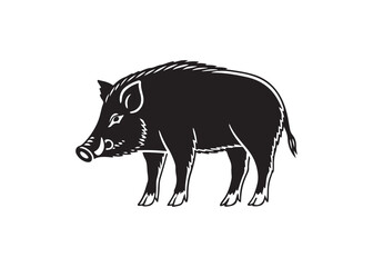 Silhouette of a formidable wild boar on pristine white background vector illustration.