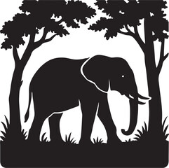 Fototapeta premium PrintSilhouette of an elephant walking through trees in africa