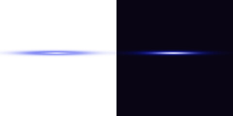Luminous Horizontal Neon Line, Glowing Blue Light Flare on Transparent Background
