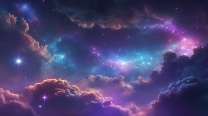 Fototapeta premium Celestial Tapestry: A breathtaking cosmic scene, with a swirling galaxy of stars and nebulae, fills the canvas, the vibrant hues of the cosmos mixing with the ethereal glow.