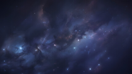 Fototapeta premium Celestial Tapestry: A mesmerizing panorama unfolds, showcasing a vibrant galaxy and stellar dance within the vast expanse of the universe.