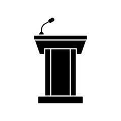 Black silhouette of a podium with a microphone on a white background