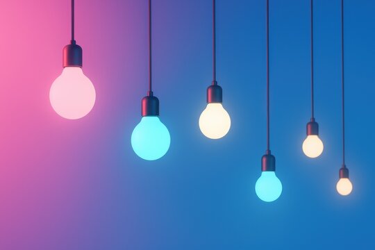 カラフルな電球のグラデーション背景イメージ