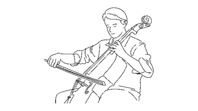 line art animation of cello music player