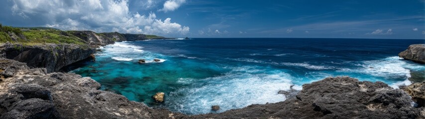 Fototapeta premium Panoramic ocean view coastal cliffs hdr landscape