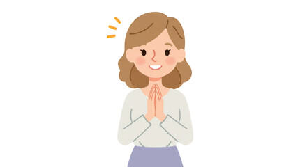 Obraz premium Happy Woman with Hands Clasped in Prayer detailed illustration featuring respectful, belief, encouragement, pleased, peaceful, excited concept design