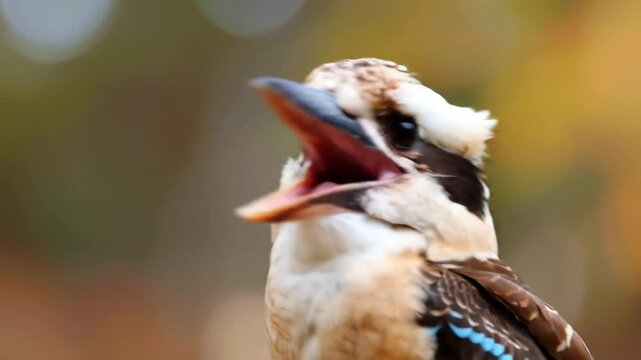 Kookaburra Bird Portrait, Close-up View, Open Mouth