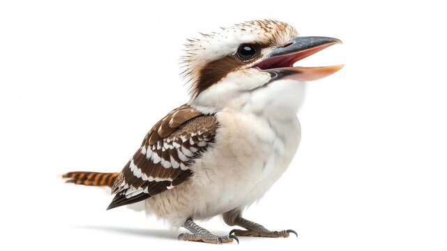 Kookaburra Chick Portrait Against White Background