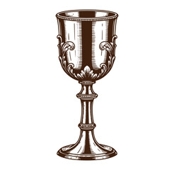 Elegant engraved chalice illustration depicting vintage drinking vessel with ornate details